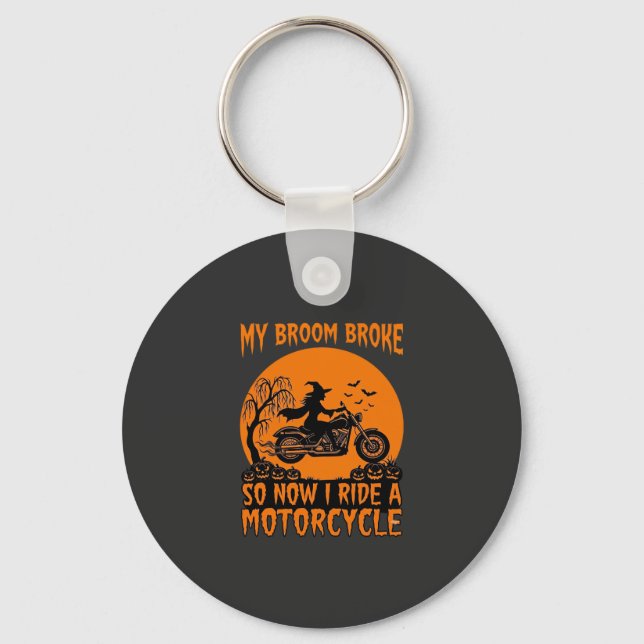 Broom Broke Halloween Witch Motorcycle Bats Pumpki Key Ring (Front)