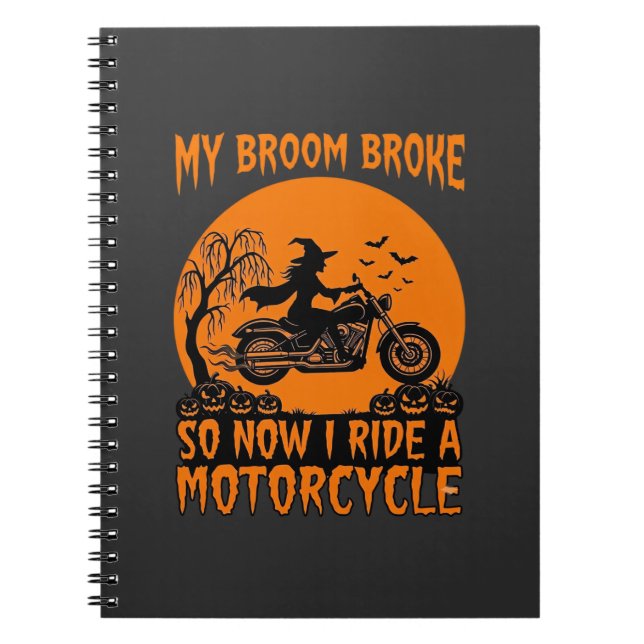 Broom Broke Halloween Witch Motorcycle Bats Pumpki Notebook (Front)