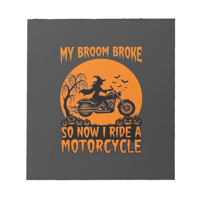 Broom Broke Halloween Witch Motorcycle Bats Pumpki Notepad (Front)