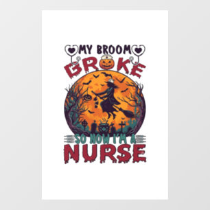 Broom Broke Nurse Halloween Witch Full Moon Bats_1