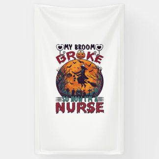 Broom Broke Nurse Halloween Witch Full Moon Bats_1 Banner