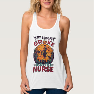 Broom Broke Nurse Halloween Witch Full Moon Bats_1 Singlet