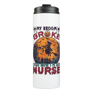 Broom Broke Nurse Halloween Witch Full Moon Bats_1 Thermal Tumbler