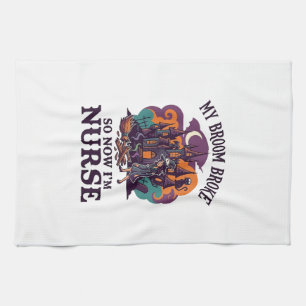 Broom Broke Nurse Halloween Witch Haunted House_1 Tea Towel