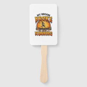 Broom Broke So Now Running Halloween Witch Moon_1 Hand Fan