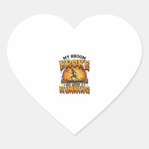 Broom Broke So Now Running Halloween Witch Moon_1 Heart Sticker