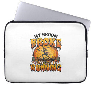 Broom Broke So Now Running Halloween Witch Moon_1 Laptop Sleeve