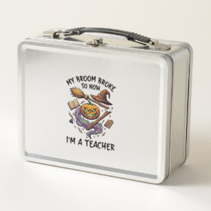 Broom Broke Teacher Halloween Pumpkin Witch Hat Bo Metal Lunch Box
