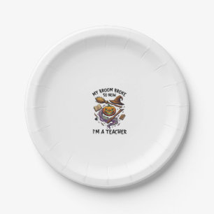 Broom Broke Teacher Halloween Pumpkin Witch Hat Bo Paper Plate