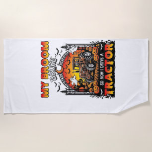 Broom Broke Tractor Halloween Witch Ghosts_1 Beach Towel