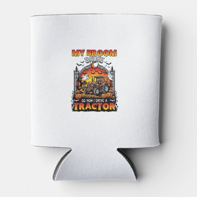 Broom Broke Tractor Halloween Witch Ghosts_1 Can Cooler (Front)