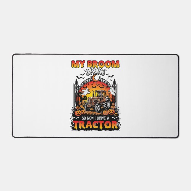 Broom Broke Tractor Halloween Witch Ghosts_1 Desk Mat (Front)