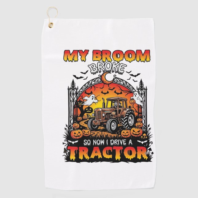 Broom Broke Tractor Halloween Witch Ghosts_1 Golf Towel (Front)