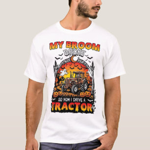 Broom Broke Tractor Halloween Witch Ghosts_1 T-Shirt