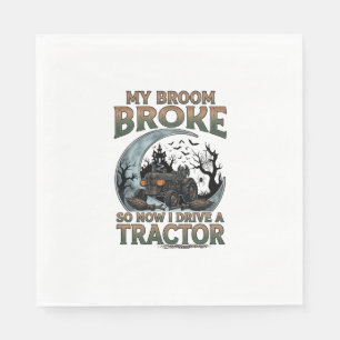 Broom Broke Tractor Pumpkin Haunted House Moon Napkin