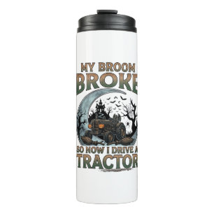 Broom Broke Tractor Pumpkin Haunted House Moon Thermal Tumbler
