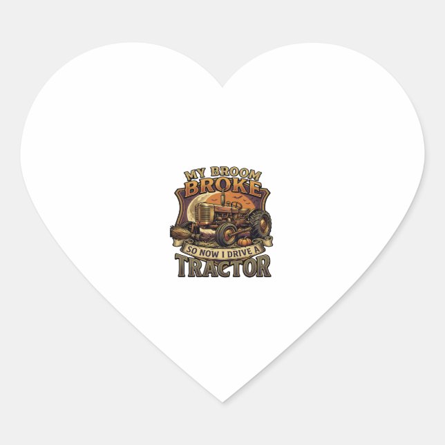 Broom Broke Tractor Pumpkin Moon Heart Sticker (Front)