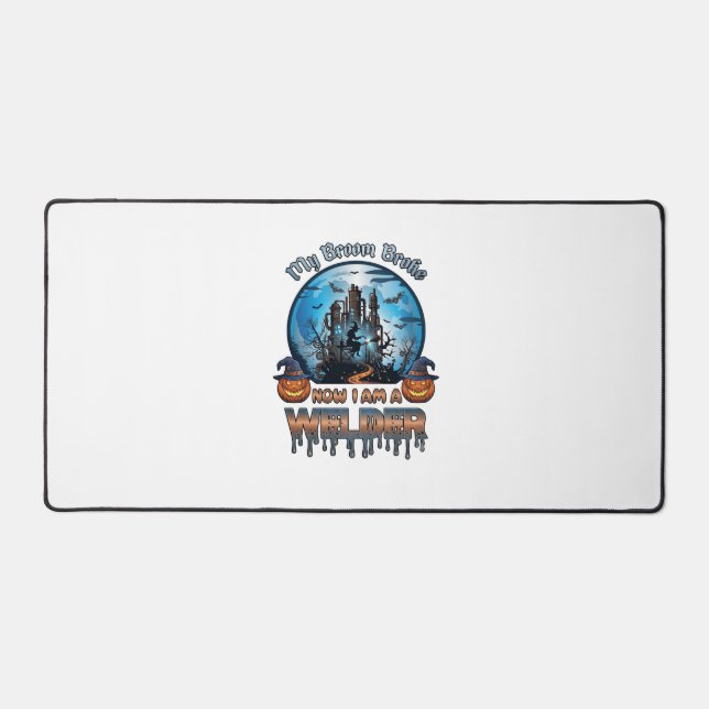 Broom Broke Welder Witch Factory Pumpkins Hallowee Desk Mat (Front)