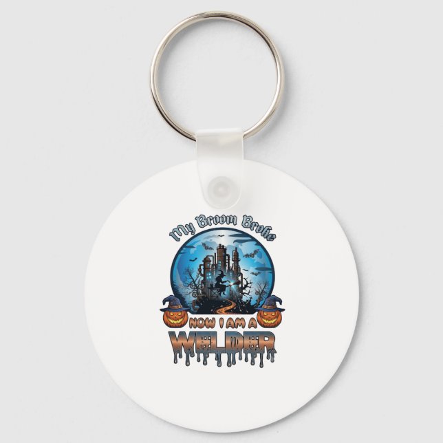 Broom Broke Welder Witch Factory Pumpkins Hallowee Key Ring (Front)