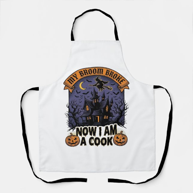 Broom Broke Witch Halloween Cook Pun_1 Apron (Front)