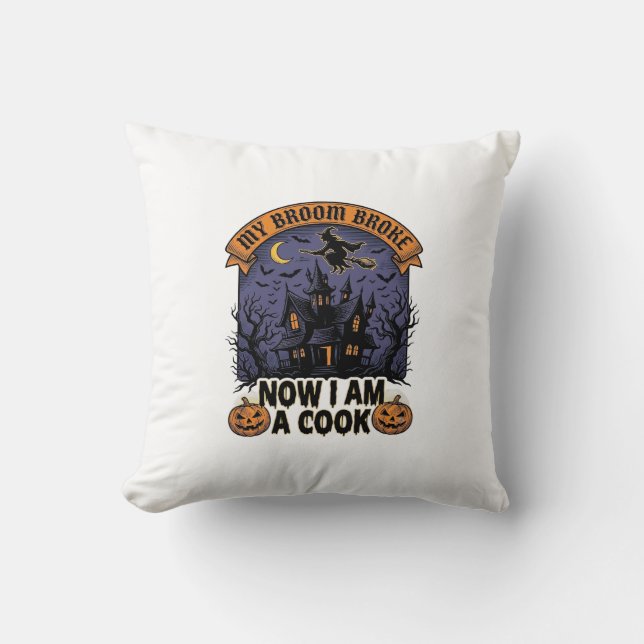 Broom Broke Witch Halloween Cook Pun_1 Cushion (Front)