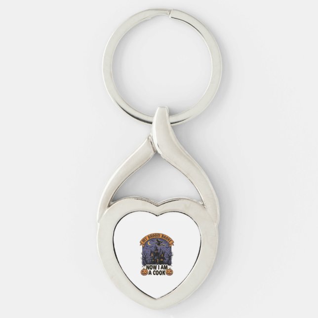 Broom Broke Witch Halloween Cook Pun_1 Key Ring (Front)