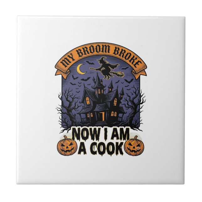 Broom Broke Witch Halloween Cook Pun_1 Tile (Front)