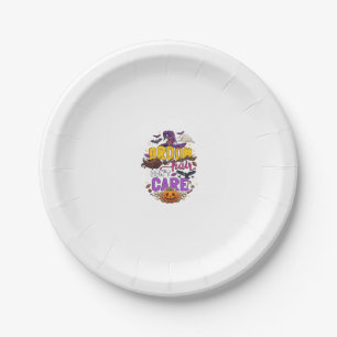 Broom Hair Dont Care Halloween Witch Hat Pumpkin C Paper Plate