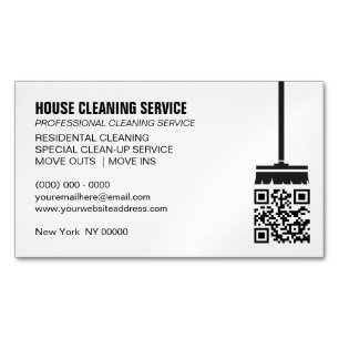 Broom Janitorial Cleaner Simple Qr Code Magnetic Business Card