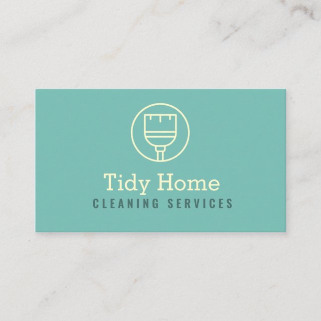 Broom Logo Modern Cleaning Service Business Card (Front)