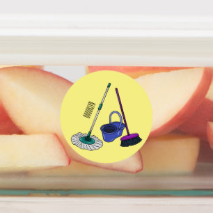 Broom & mop cartoon illustration