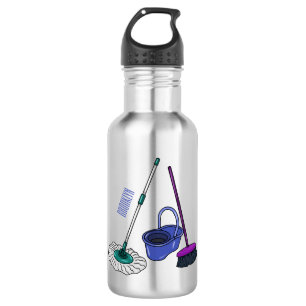 Broom & mop cartoon illustration 532 ml water bottle