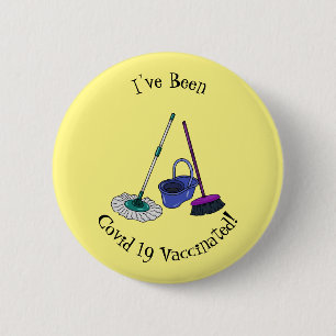 Broom & mop cartoon illustration 6 cm round badge