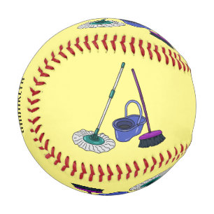 Broom & mop cartoon illustration baseball