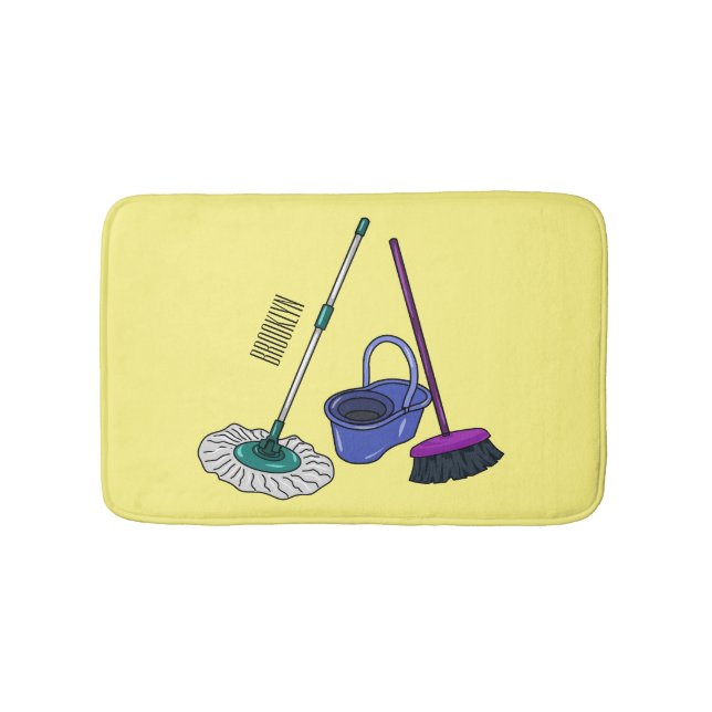 Broom & mop cartoon illustration bath mat (Front)
