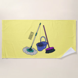 Broom & mop cartoon illustration beach towel