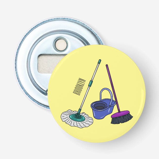 Broom & mop cartoon illustration bottle opener (Front)