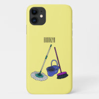 Broom & mop cartoon illustration