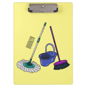 Broom & mop cartoon illustration clipboard