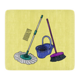 Broom & mop cartoon illustration cutting board