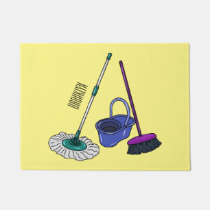 Broom & mop cartoon illustration doormat