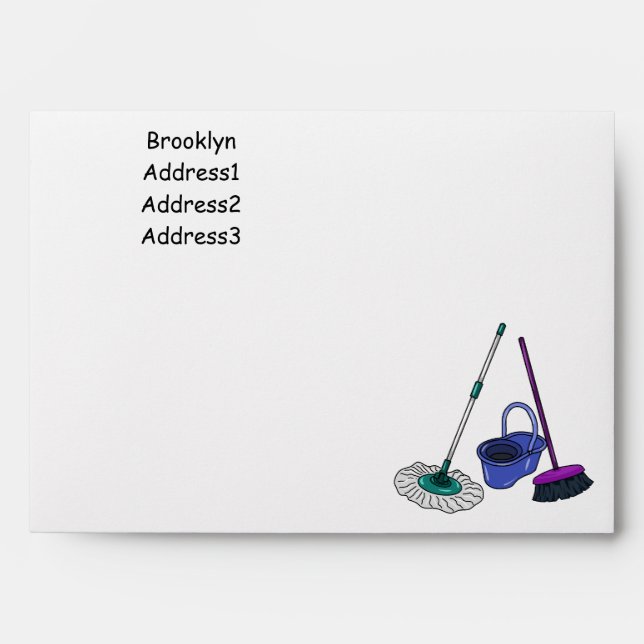 Broom & mop cartoon illustration envelope (Front)