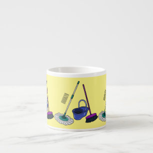Broom & mop cartoon illustration espresso cup