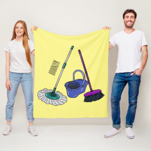 Broom & mop cartoon illustration fleece blanket