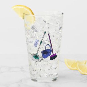 Broom & mop cartoon illustration glass