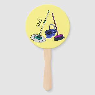 Broom & mop cartoon illustration hand fan