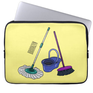 Broom & mop cartoon illustration laptop sleeve