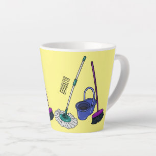 Broom & mop cartoon illustration latte mug