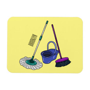 Broom & mop cartoon illustration magnet
