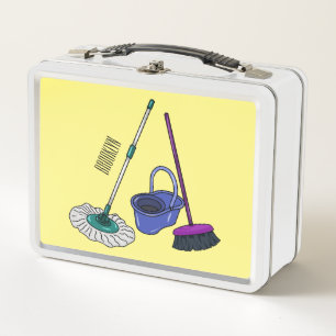 Broom & mop cartoon illustration metal lunch box